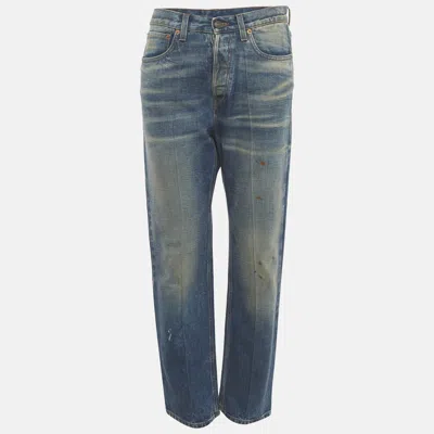 Pre-owned Gucci Blue Denim High-rise Jeans M/waist 30"