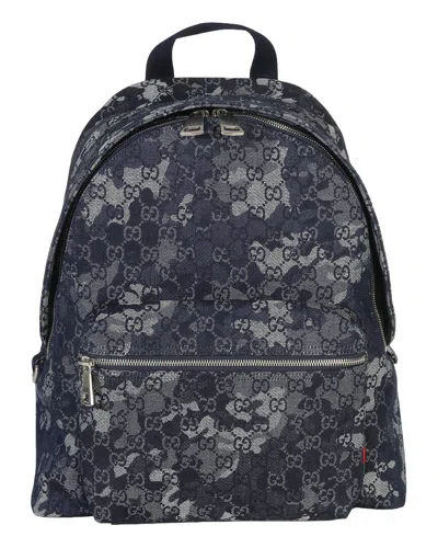 Pre-owned Gucci Blue Denim Jacquard Denim Gg Monogram Backpack (authentic Pre-loved)