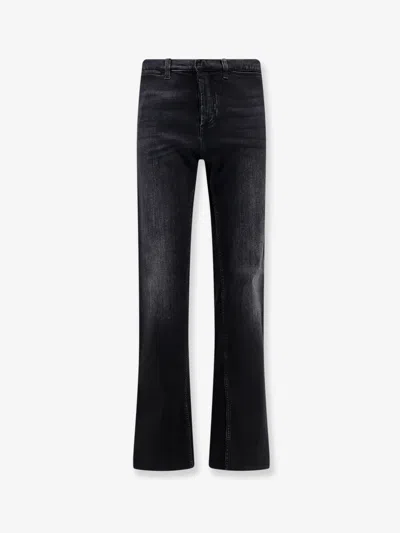 Gucci Blue Denim Jeans With Nastro Web Profiles In Black