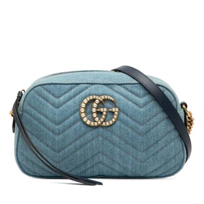 Pre-owned Gucci Blue Denim Leather Shoulder Bag ()
