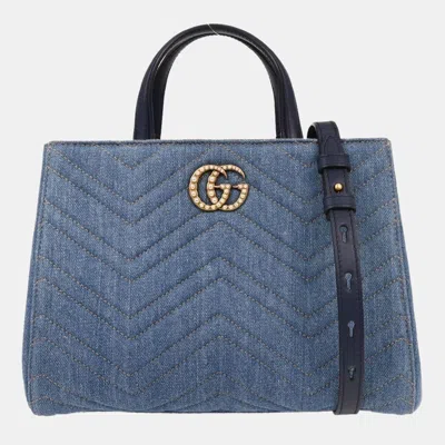 Pre-owned Gucci Blue Denim Marmont 2way Handbag