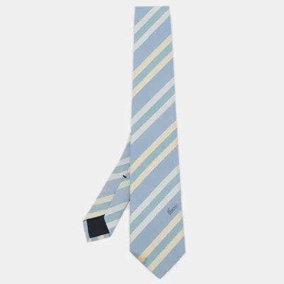 Pre-owned Gucci Blue Diagonal Striped Silk Slim Tie