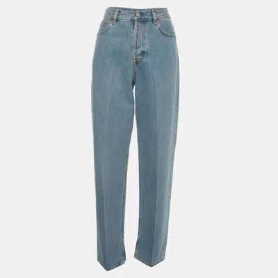 Pre-owned Gucci Blue Distressed Denim Cropped Jeans Xs/waist 30"
