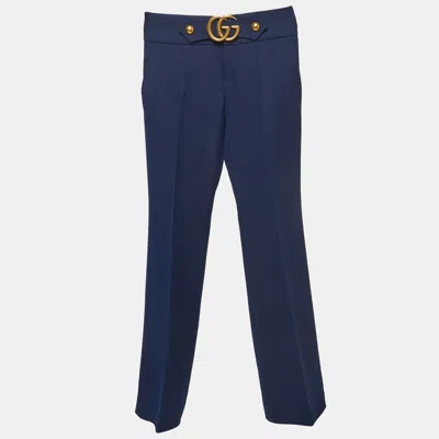 Pre-owned Gucci Blue Double Stretch Jersey Gg Marmont Buckle Detail Trousers S