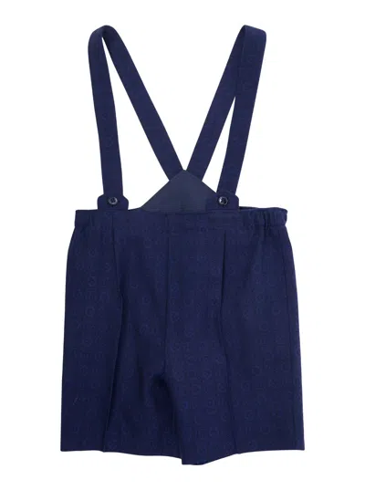 Gucci Kids' Blue Dungarees With All-over Logo Print In Fabric Baby