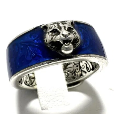 Pre-owned Gucci Blue Enamel Silver 925 Band Ring ()