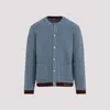 Gucci Wool Cardigan With Contrast Trim And Front Pockets In Light Blue
