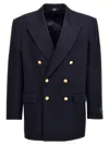 Gucci Men Gabardine Double Breast Blazer Jacket In Dark Blue