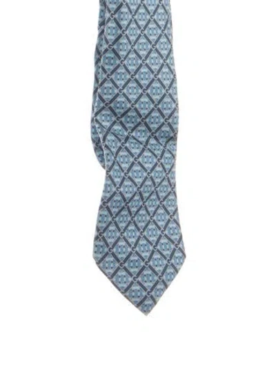 Pre-owned Gucci Blue Geometric G Logo Silk Tie