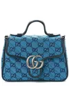 Gucci Blue Gg Canvas Diagonal Mini Gg Marmont Top Handle Shoulder Bag (authentic Pre-loved) In Blue