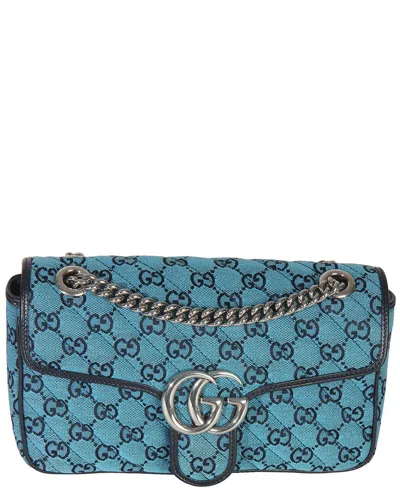Pre-owned Gucci Blue Gg Canvas Diagonal Small Gg Marmont Bag (authentic Pre-loved)