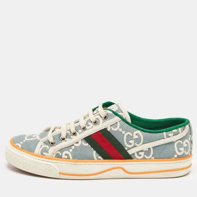 Pre-owned Gucci Blue Gg Canvas Tennis Low Top Sneakers Size 39