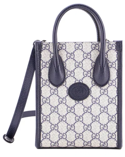 Gucci Blue Gg Coated Canvas Interlocking G Patch Tote Mini (authentic Pre-  Loved)