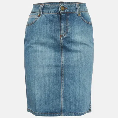 Pre-owned Gucci Blue Gg Floral Embroidered Denim Pencil Skirt S