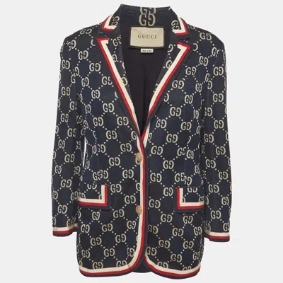 Pre-owned Gucci Blue Gg Jacquard Blazer M