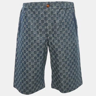 Pre-owned Gucci Blue Gg Jacquard Denim Bermuda Shorts L