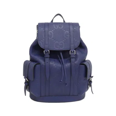 Pre-owned Gucci Blue Gg Leather Backpack ()