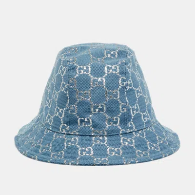 Pre-owned Gucci Blue Gg Monogram Wool Blend Lamé Bucket Hat S