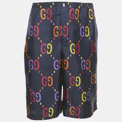 Pre-owned Gucci Blue Gg Print Silk Shorts Xl