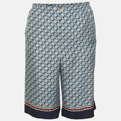 Pre-owned Gucci Blue Gg Rhombus Print Satin Shorts L
