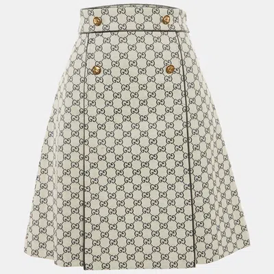Pre-owned Gucci Blue Gg Supreme Jacquard Button Detail Knee-length Skirt S