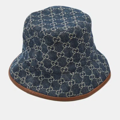Pre-owned Gucci Blue Gg Web Canvas Bucket Hat L