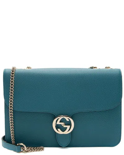 Gucci Blue Grained Calfskin Interlocking G Medium Shoulder Bag (authentic Pre-  Owned)