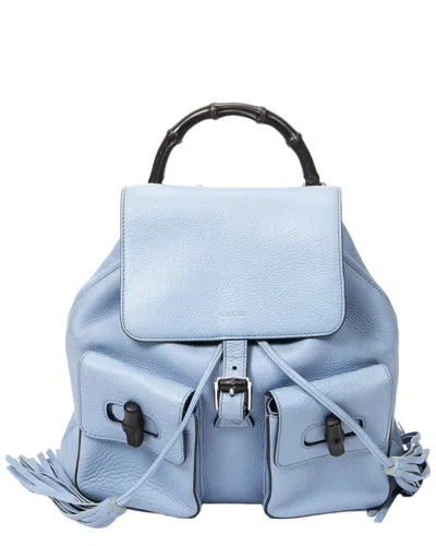 Gucci Blue Grained Leather Bamboo Tassel Drawstring Backpack (authentic Pre-loved)