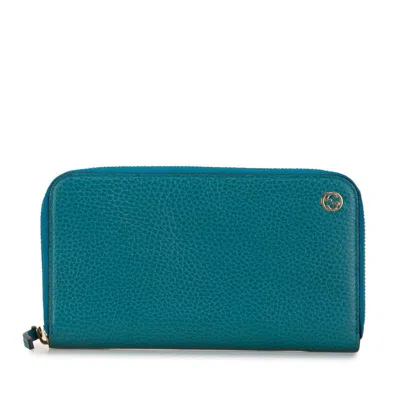 Pre-owned Gucci Blue Green Leather Long Wallet (bi-fold) ()