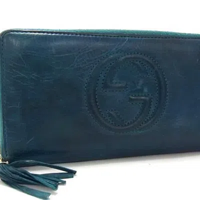 Pre-owned Gucci Blue Green Leather Long Wallet (bi-fold) () In Multi