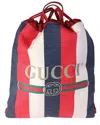 Gucci Blue, Green, Red, White Canvas Sylvie Drawstring Backpack Tote  (authentic Pre-loved)