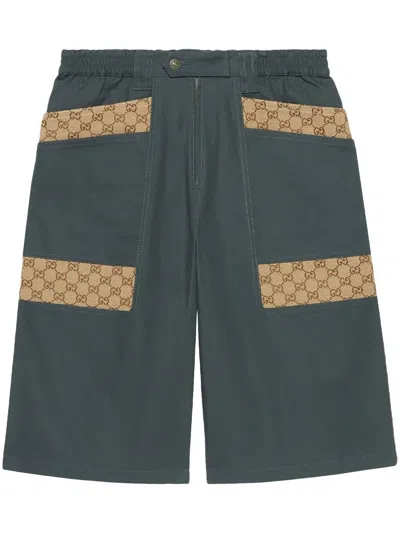 Gucci Blue-grey Jacquard Monogram Bermuda Shorts For Men