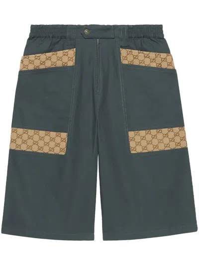 GUCCI BLUE-GREY JACQUARD MONOGRAM BERMUDA SHORTS FOR MEN