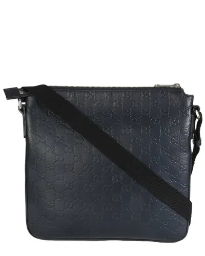 Gucci Blue Ssima Signature Medium Flat Messenger Bag (authentic Pre-  Loved)