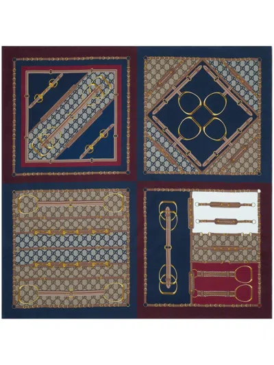 Gucci Silk Heritage Print Scarf In Red