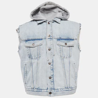 Pre-owned Gucci Blue 'hollywood Babylon' Denim Hooded Vest Jacket L