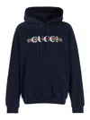 Gucci Blue Hoodie With Drawstring Hood And Logo Print On The Front In Jersey Man In Multicolor
