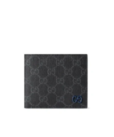 Gucci Blue Interior Gg Bi-fold Wallet In Black
