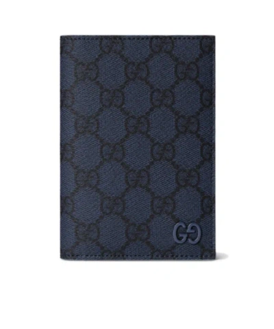 Gucci Green Interior Gg Passport Case In Blue