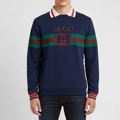 Pre-owned Gucci Blue Interlocking G Web Print Jersey Sweatshirt S