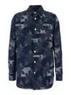 Gucci Blue Jacket With All-over Floral Motif And Ripped Details In Denim Man In Multicolor
