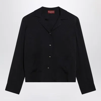 Gucci Blue Jacquard Silk-blend Shirt In Black