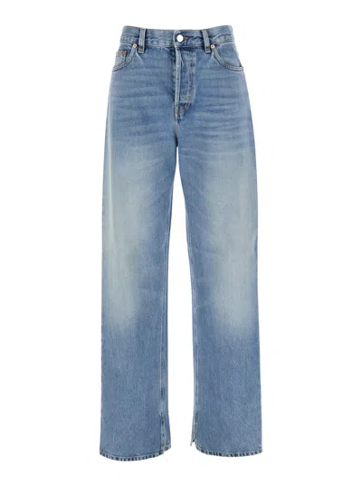 Gucci Blue Jeans With Belt Loops And Logo Patch On The Rear In Denim Woman