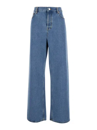 Gucci Blue Jeans With Belt Loops And Logo Patch On The Rear In Denim Woman