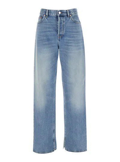Gucci Blue Jeans With Belt Loops And Logo Patch On The Rear In Denim Woman In Multicolor