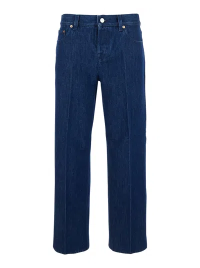 Gucci Blue Jeans With Front Pences And Logo Patch On The Rear In Denim Woman