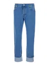 Gucci Blue Jeans With Logo Patch On The Rear And Web Turn-up Hem In Denim Man In Blue