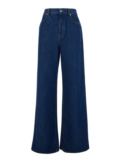 GUCCI GUCCI BLUE JEANS WITH LOGO PATCH ON THE REAR AND WIDE LEG IN DENIM WOMAN