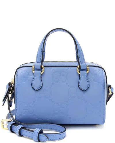 Gucci Blue Jumbo Gg Canvas Jumbo Gg Leather Mini Satchel (authentic Pre-loved)