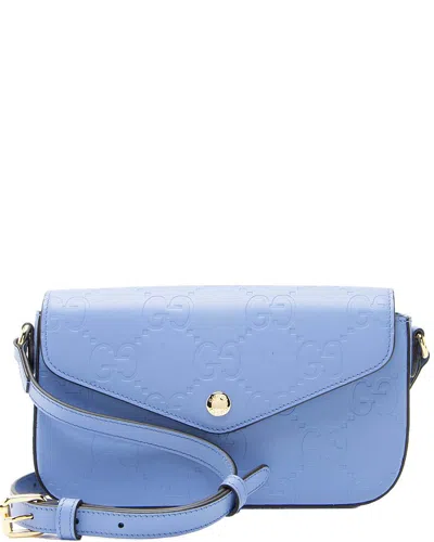 Gucci Blue Jumbo Gg Leather Mini Pochette (authentic Pre-loved)